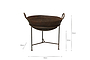 The nkuku Reclaimed Iron Kadai With Grill - Small features a round, rusted finish, two handles, and stands 55cm high on a black metal base; grill is 60cm wide, 50cm deep, and the grilling surface sits 32cm above the base. Ideal for outdoor barbeques.