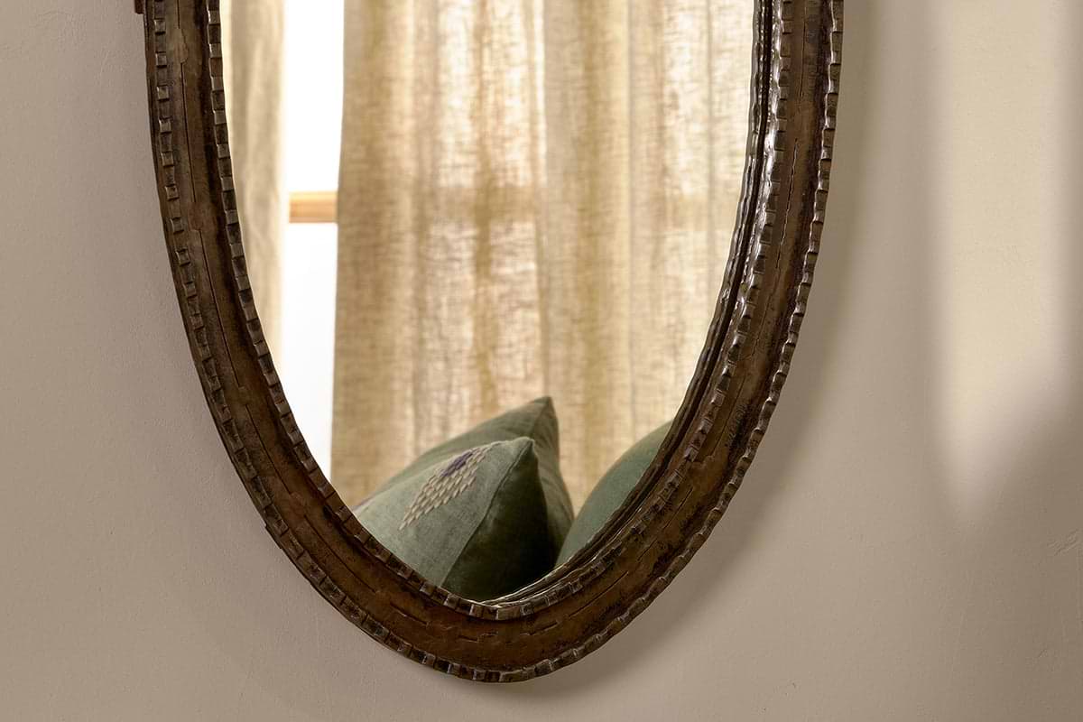 Drishti Oval Iron Mirror - Antique Black - Small