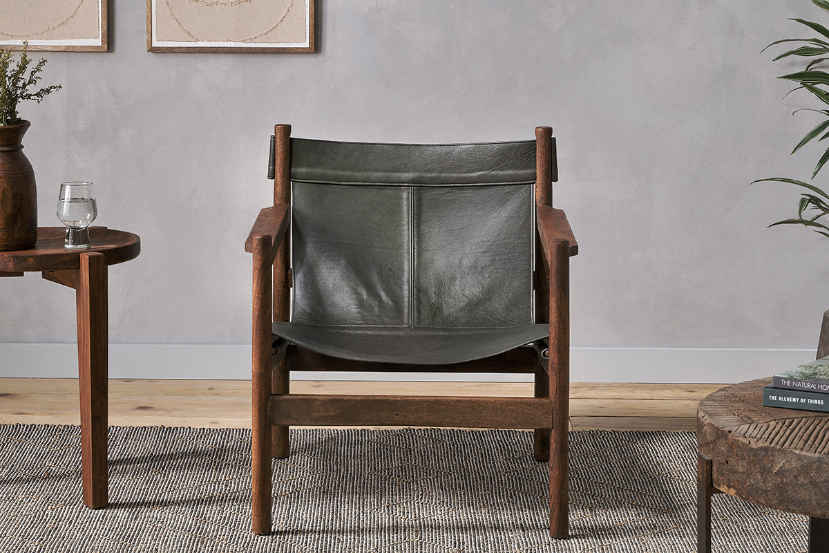 Dalibar Leather Lounger - Charcoal- nkuku