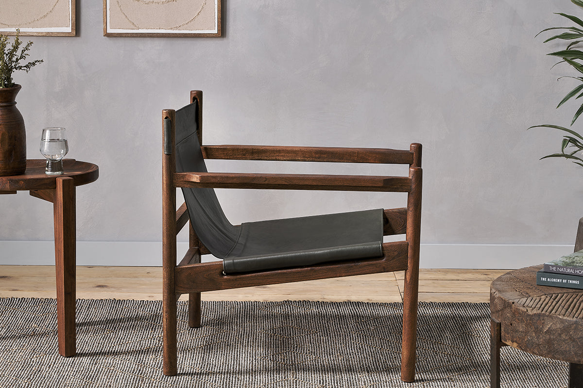 Dalibar Leather Lounger - Charcoal- nkuku