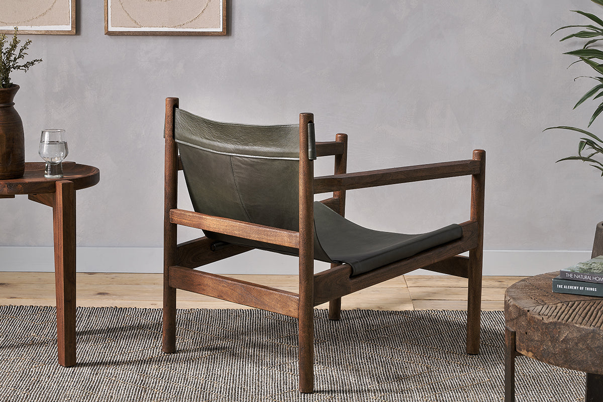 Dalibar Leather Lounger - Charcoal- nkuku