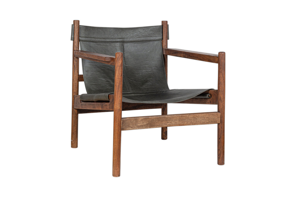 Dalibar Leather Lounger - Charcoal- nkuku