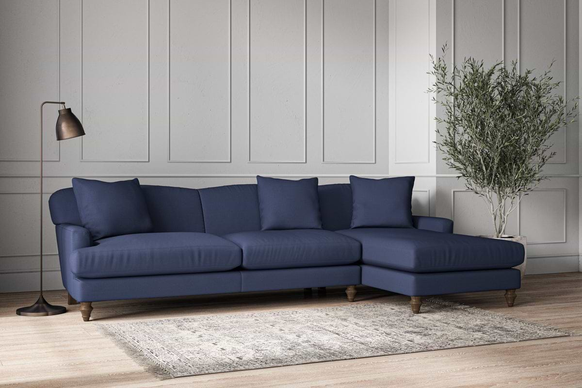 Deni Grand Right Hand Chaise Sofa - Recycled Cotton Navy-nkuku