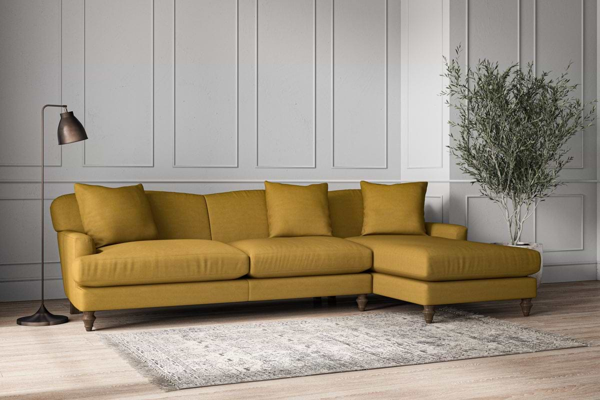 Deni Grand Right Hand Chaise Sofa - Recycled Cotton Ochre-nkuku