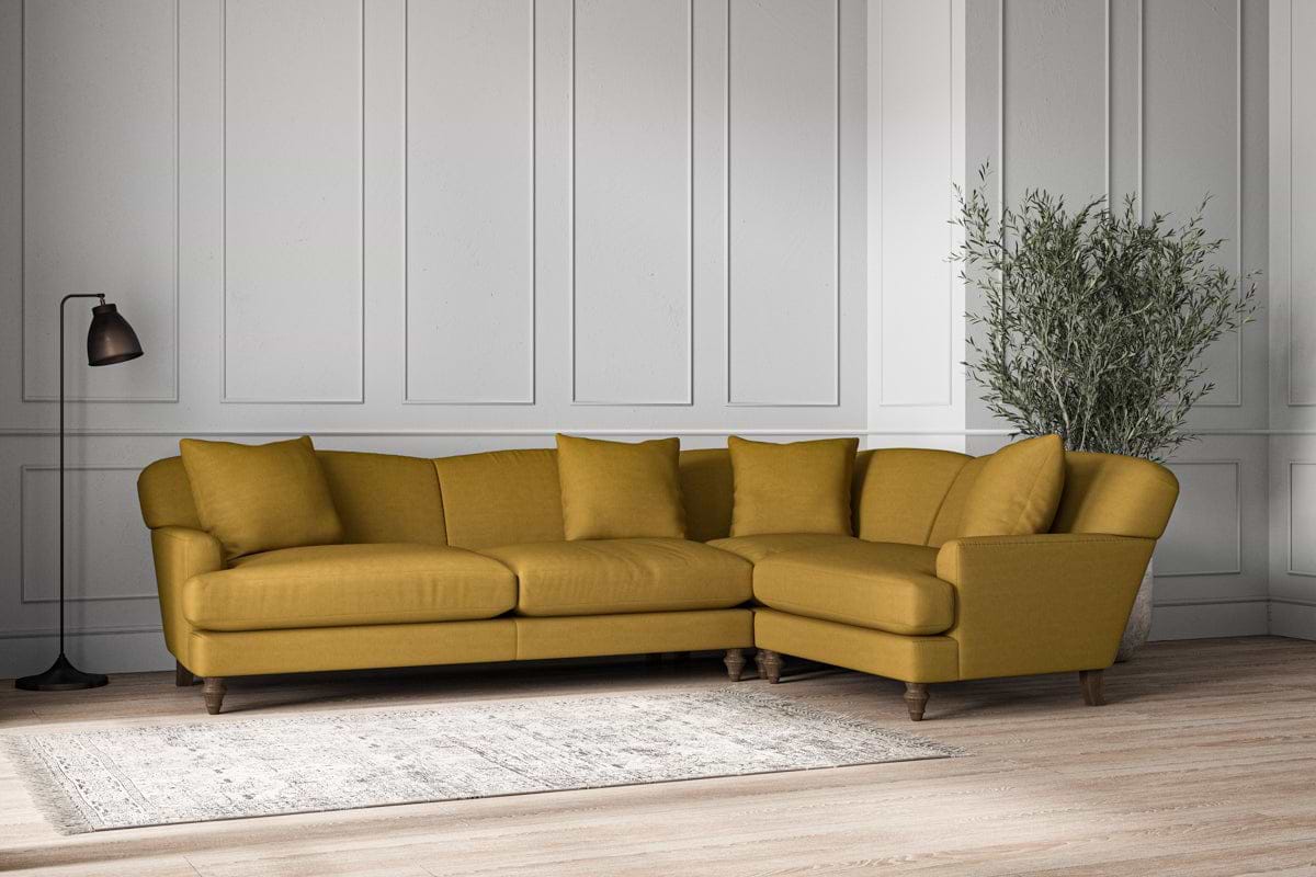 Deni Grand Right Hand Corner Sofa - Recycled Cotton Ochre-nkuku