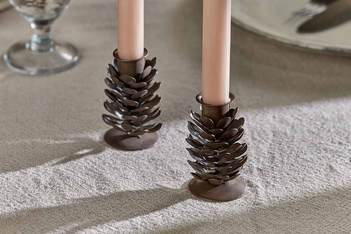 Ceramic Pinecone Candleholders, Set of 4