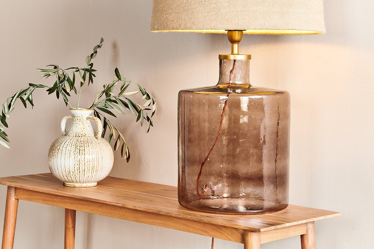 Edina Recycled Glass Table Lamp - Smoke Brown - Large-nkuku