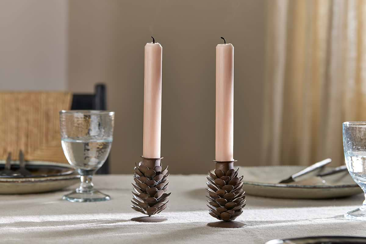 Elagalu Pine Cone Candle Stick - Rust (Set of 2)-nkuku