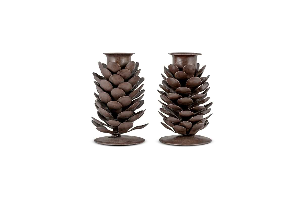 Elagalu Pine Cone Candle Stick - Rust (Set of 2)-nkuku