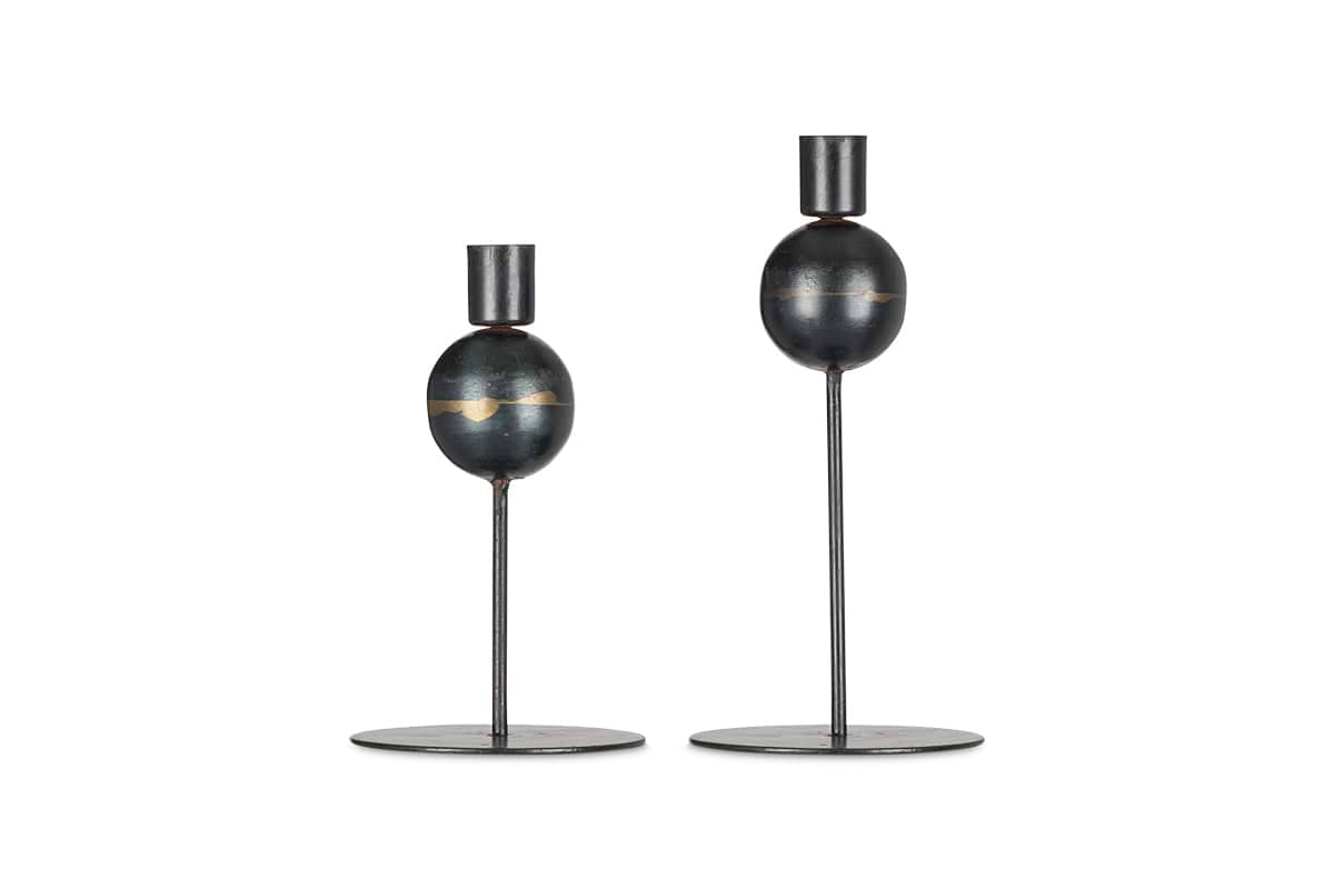 Endo Recycled Iron Candle Holder - Black (Set of 2)-nkuku