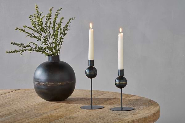 Endo Recycled Iron Candle Holder - Black (Set of 2)-nkuku