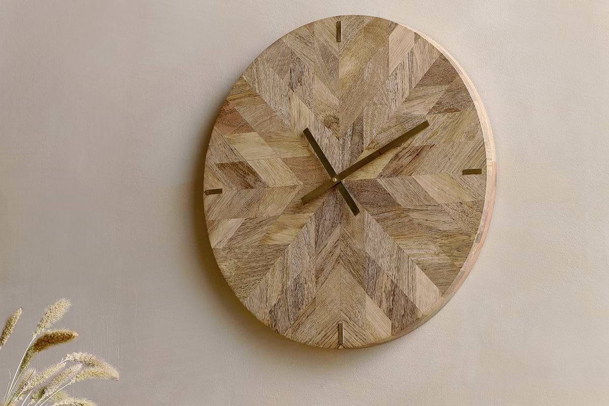 Enugu Mango Wood Clock - Natural-nkuku