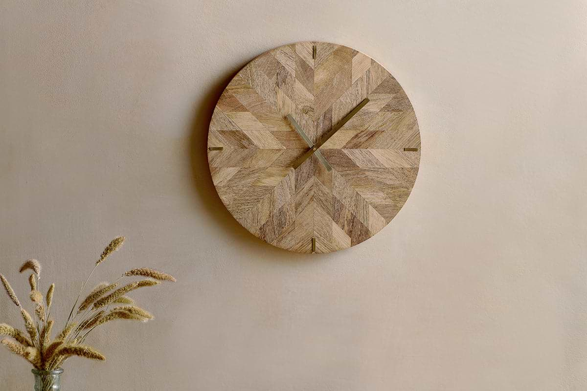 Enugu Mango Wood Clock - Natural-nkuku