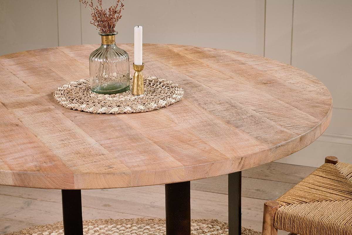 Fia Mango Wood Round Dining Table-nkuku