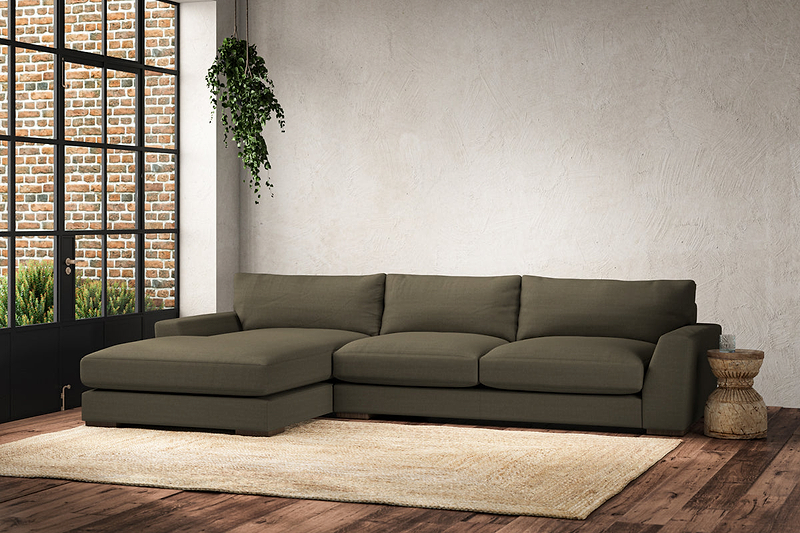 Guddu Large Left Hand Chaise Sofa - Recycled Cotton Fatigue