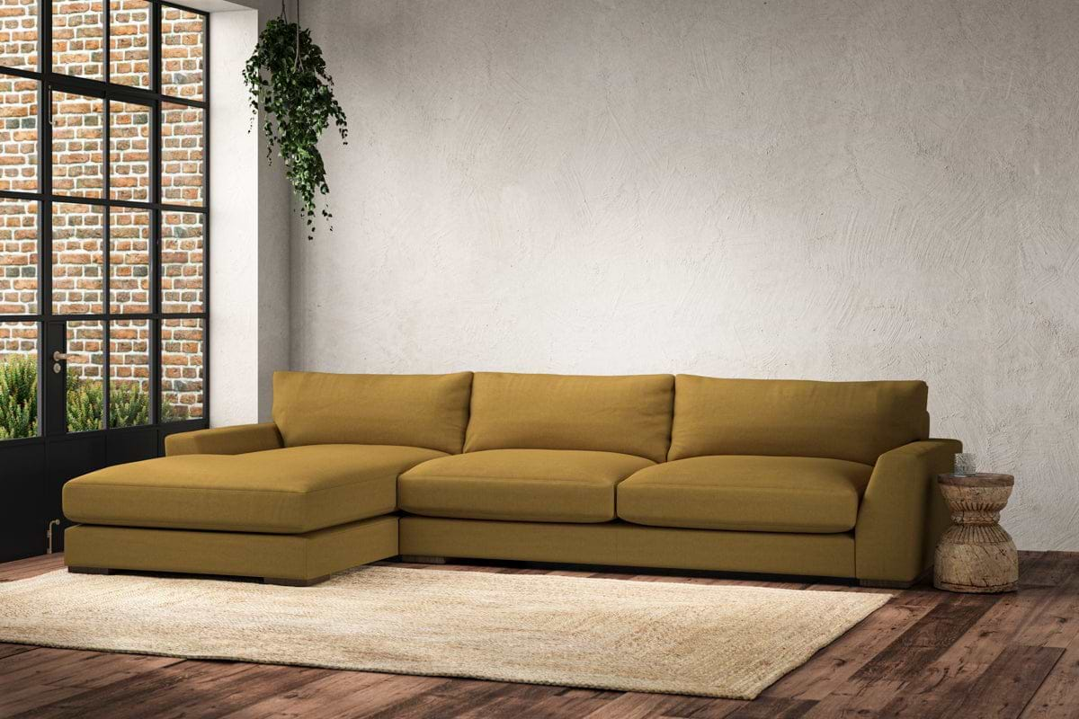 Guddu Grand Left Hand Chaise Sofa - Recycled Cotton Ochre-nkuku