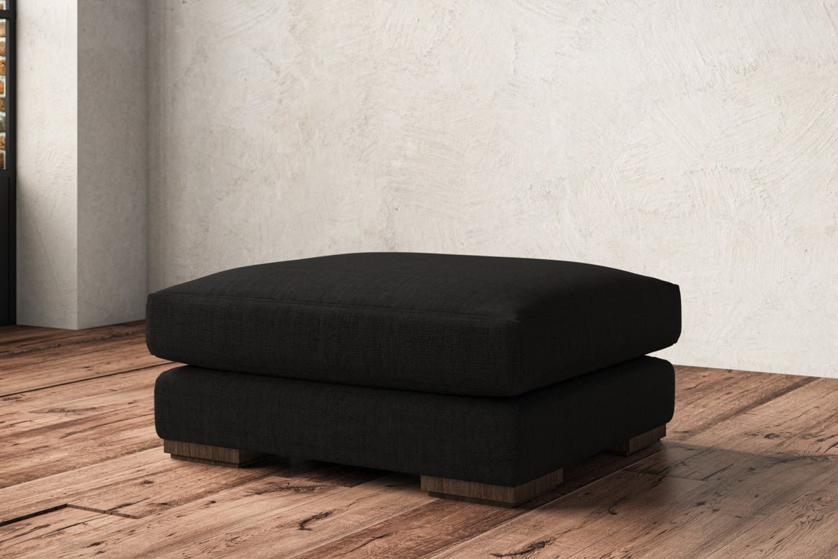 Guddu Large Footstool - Brera Linen Charcoal-nkuku