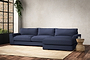 Guddu Large Right Hand Chaise Sofa - Recycled Cotton Navy-nkuku