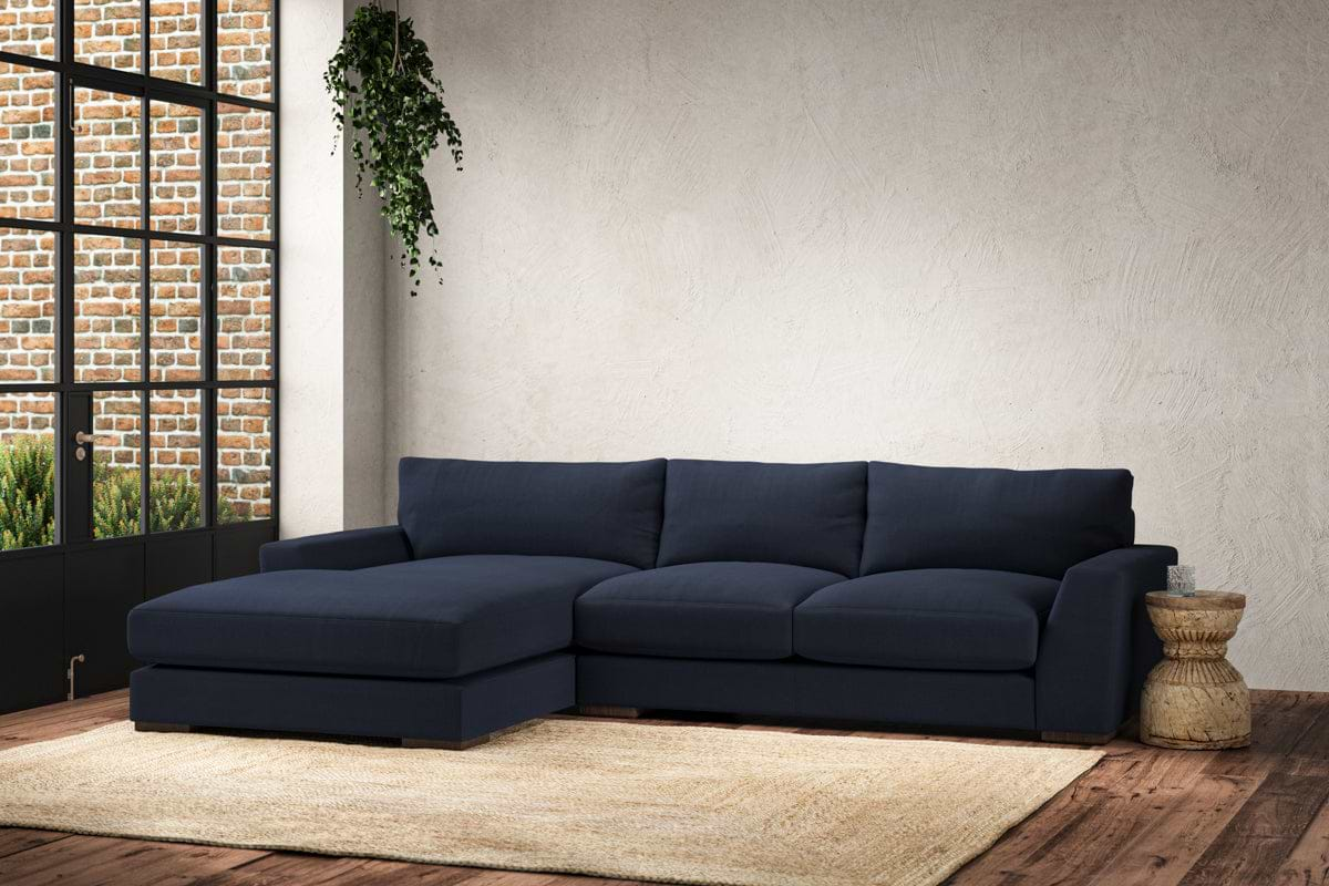 Guddu Medium Left Hand Chaise Sofa - Brera Linen Indigo-nkuku