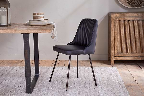 Harsha Leather Dining Chair - Aged Black-nkuku