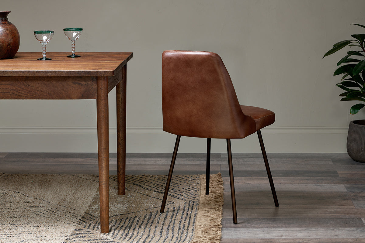 Harsha Leather Dining Chair - Chocolate Brown-nkuku