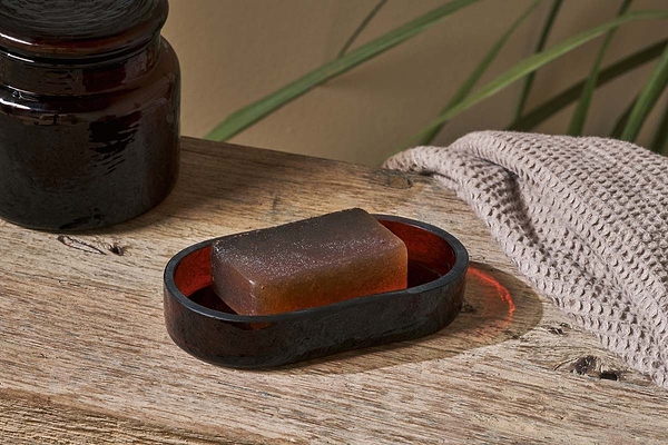 Ilcoso Recycled Hammered Glass Soap Dish - Amber