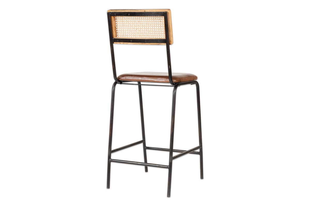 Iswa Leather & Cane Counter Chair - Aged Tan