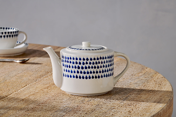 Indigo Drop Teapot - Cream & Indigo