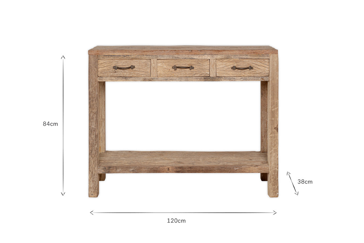 Ibo Reclaimed Wood 3 Drawer Console Table - Natural-nkuku