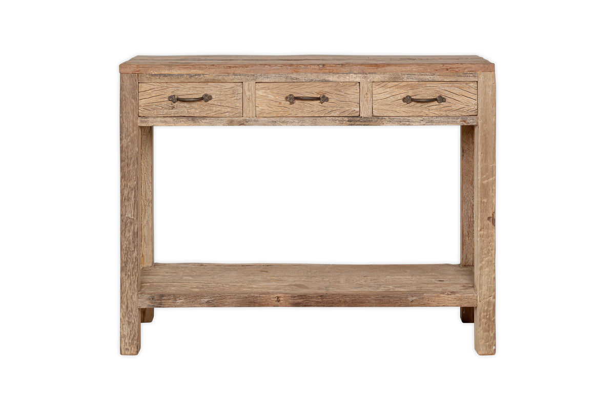 Ibo Reclaimed Wood 3 Drawer Console Table - Natural-nkuku