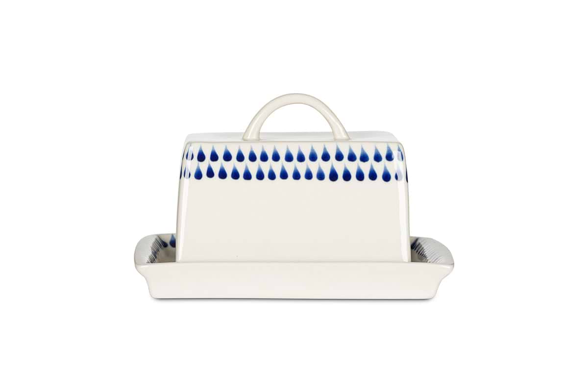 Indigo Drop Butter Dish - Cream & Indigo-nkuku