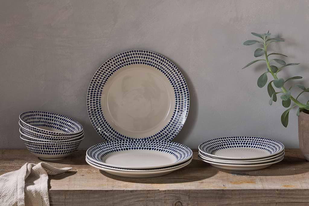 Indigo Drop Dinnerware Set Cream Indigo (Set of 12)