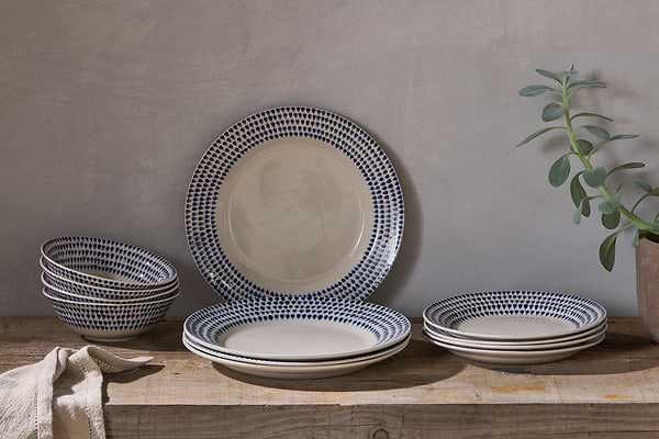 Indigo Drop Dinnerware Set - Cream & Indigo (Set of 12)-nkuku