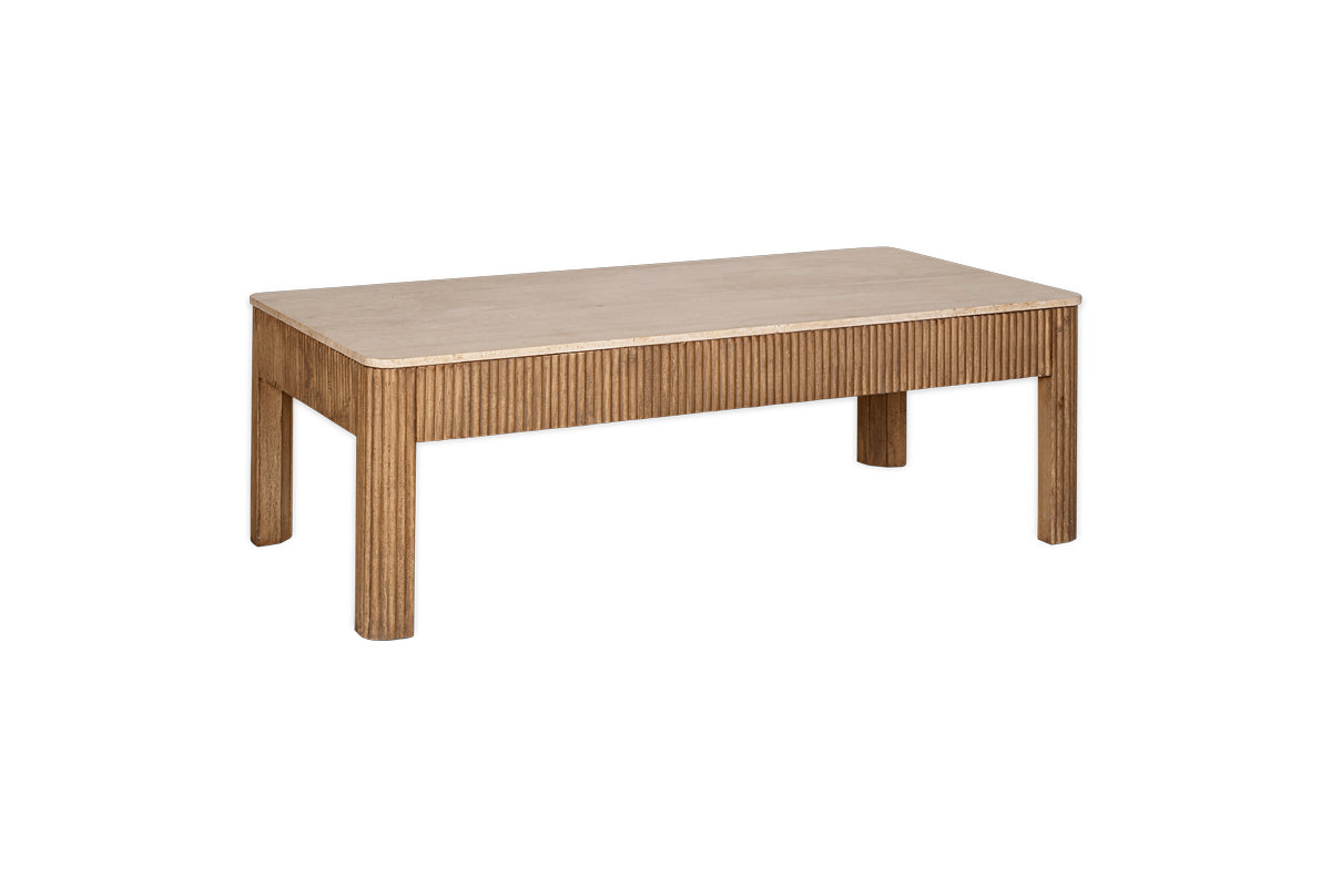 Ira Travertine & Mango Wood Coffee Table - Natural- nkuku