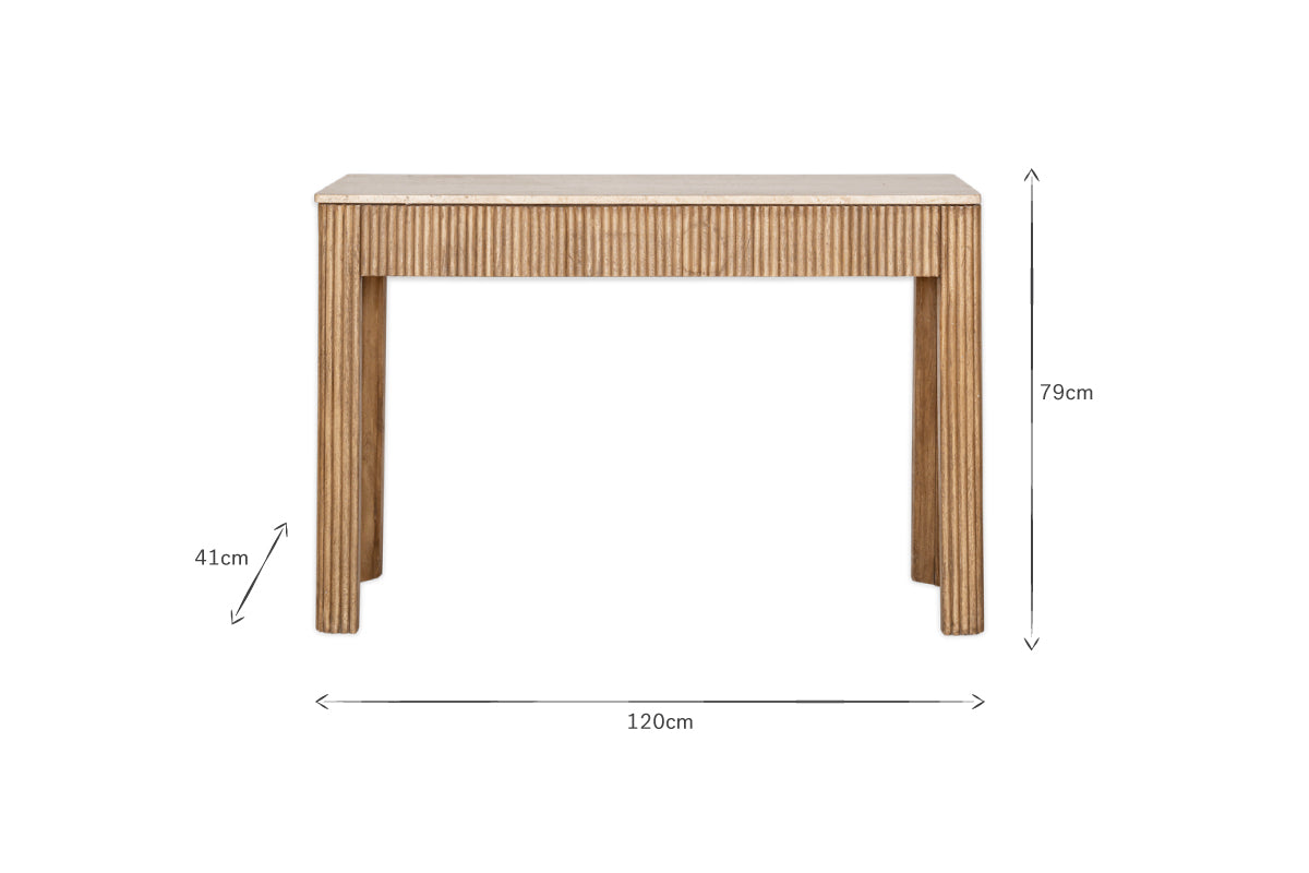 Ira Travertine & Mango Wood Console Table - Natural- nkuku