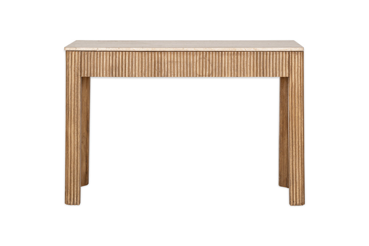 Ira Travertine & Mango Wood Console Table - Natural- nkuku