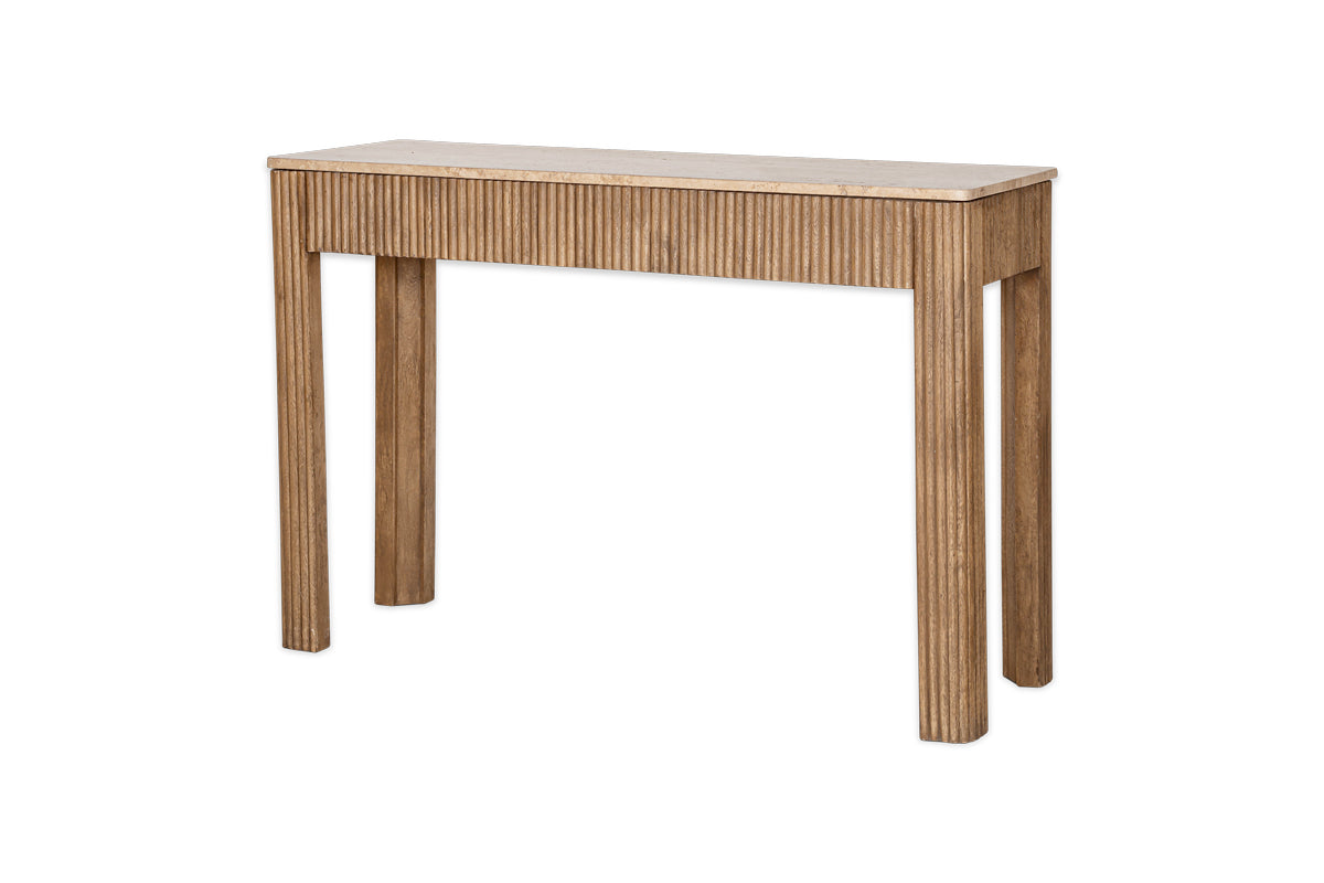 Ira Travertine & Mango Wood Console Table - Natural- nkuku