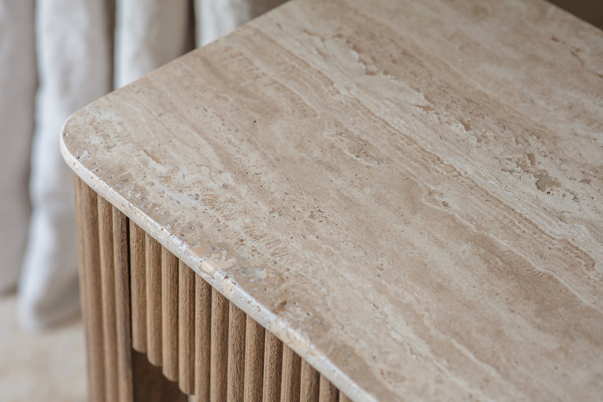 Ira Travertine & Mango Wood Side Table- nkuku