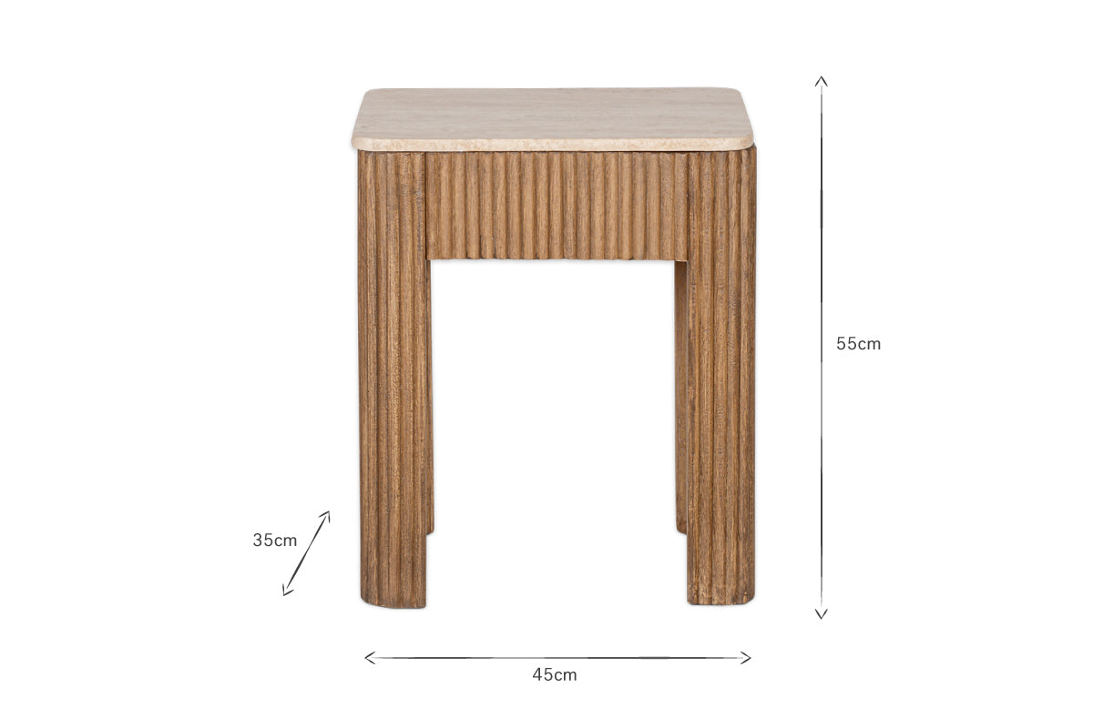 Ira Travertine & Mango Wood Side Table- nkuku