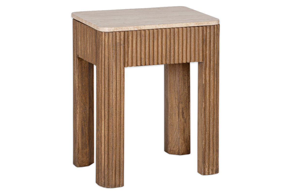 Ira Travertine & Mango Wood Side Table- nkuku