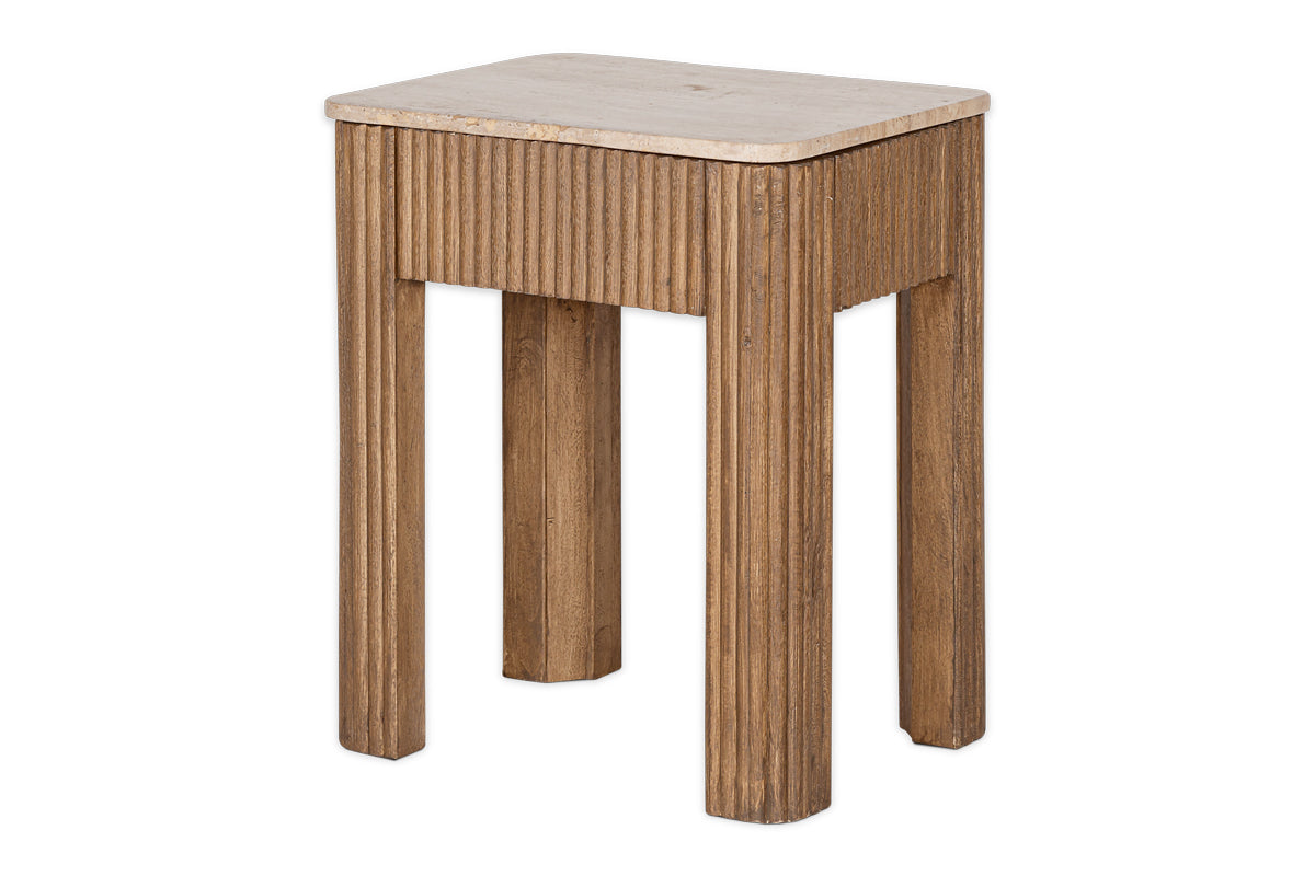 Ira Travertine & Mango Wood Side Table- nkuku