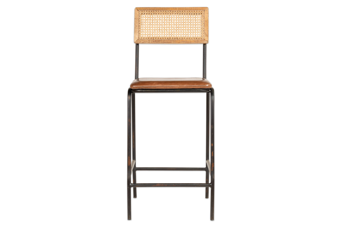 Iswa Leather & Cane Counter Chair - Aged Tan-nkuku