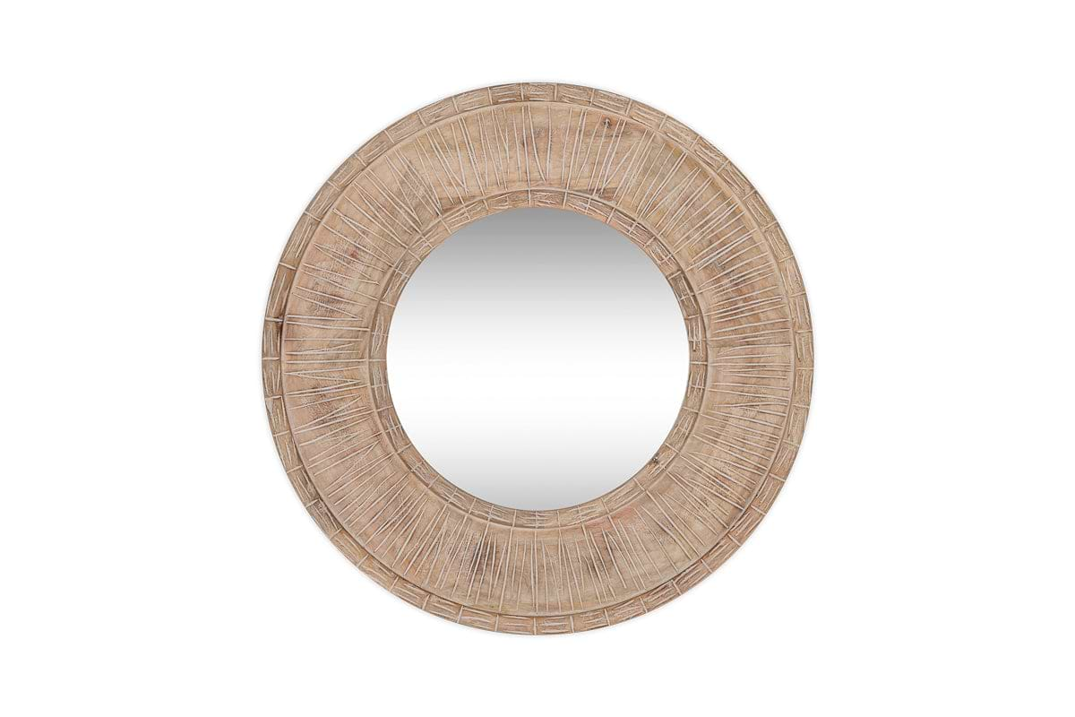 Itwa Mango Wood Carved Mirror - Natural-nkuku