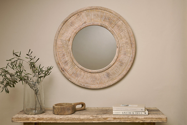 Itwa Mango Wood Carved Mirror - Natural-nkuku