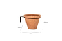 The nkuku Jara Single Wall Hung Planter features a 16cm wide, 13.5cm tall terracotta pot with a black metal wall bracket extending 20.6cm, shown on a plain white background with measurement lines for reference.