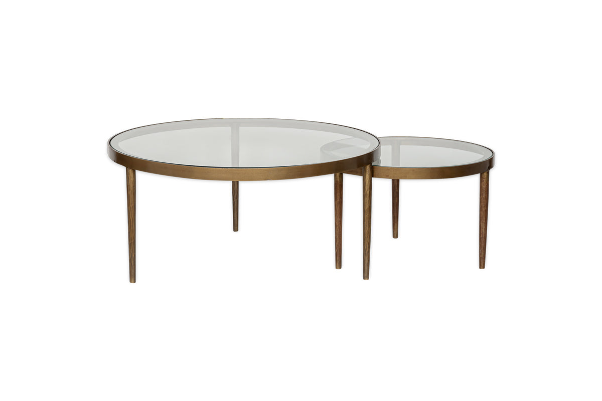 Jiya Iron & Glass Nested Coffee Tables - Brass- nkuku