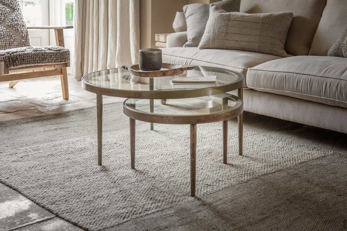 Jiya Iron & Glass Nested Coffee Tables - Brass- nkuku