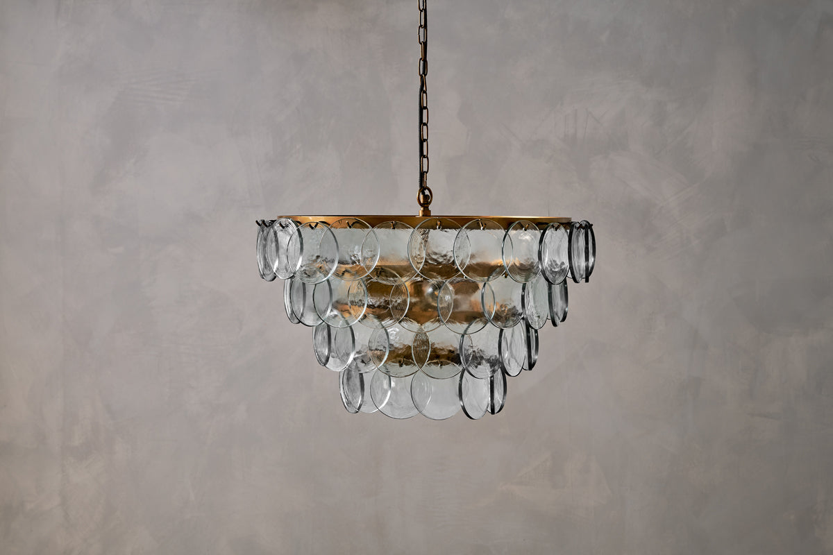 Kagitha Recycled Glass Statement Chandelier - Antique Brass & Clear