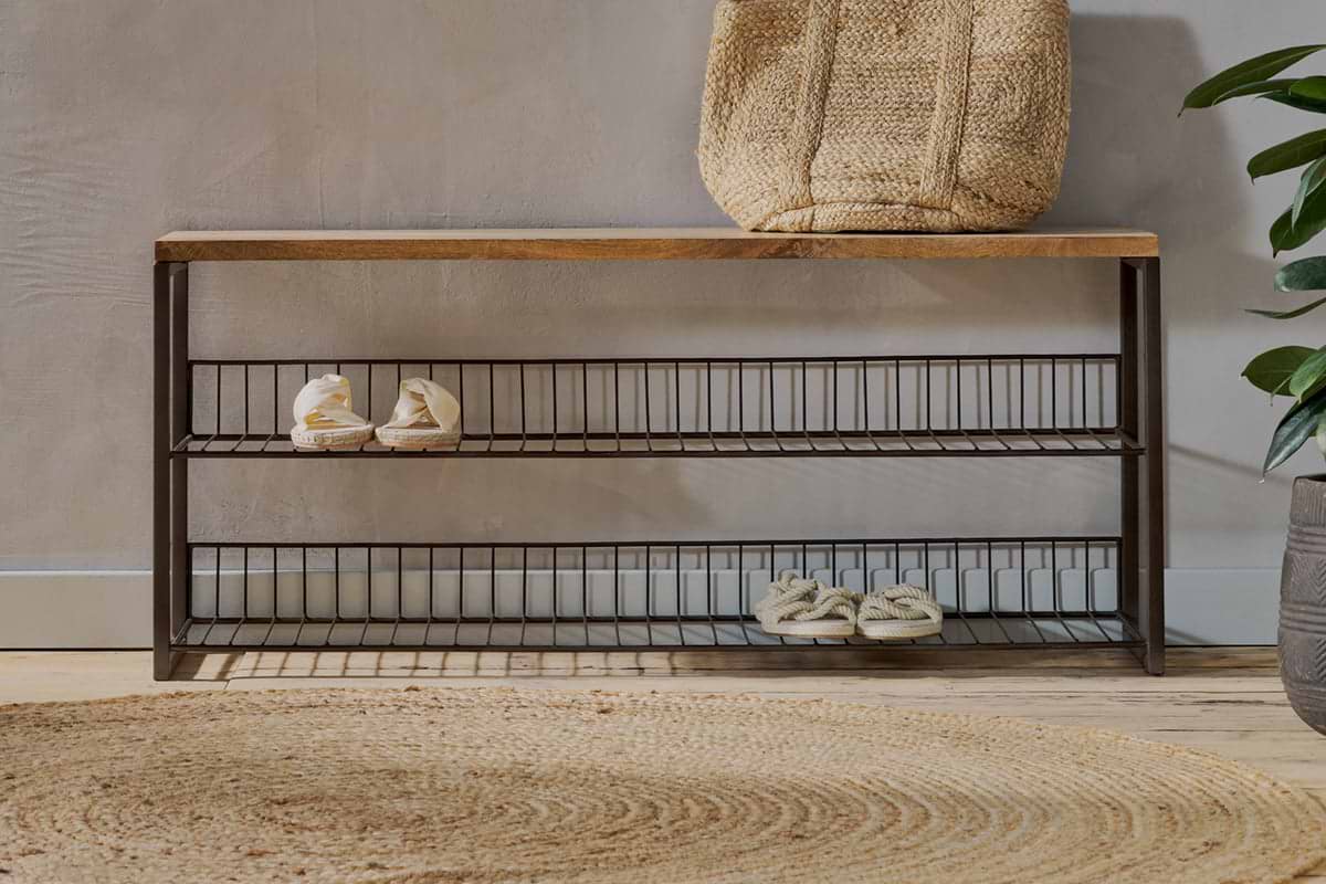 Kiyoma Iron & Wood Low Standing Shelves  - Natural