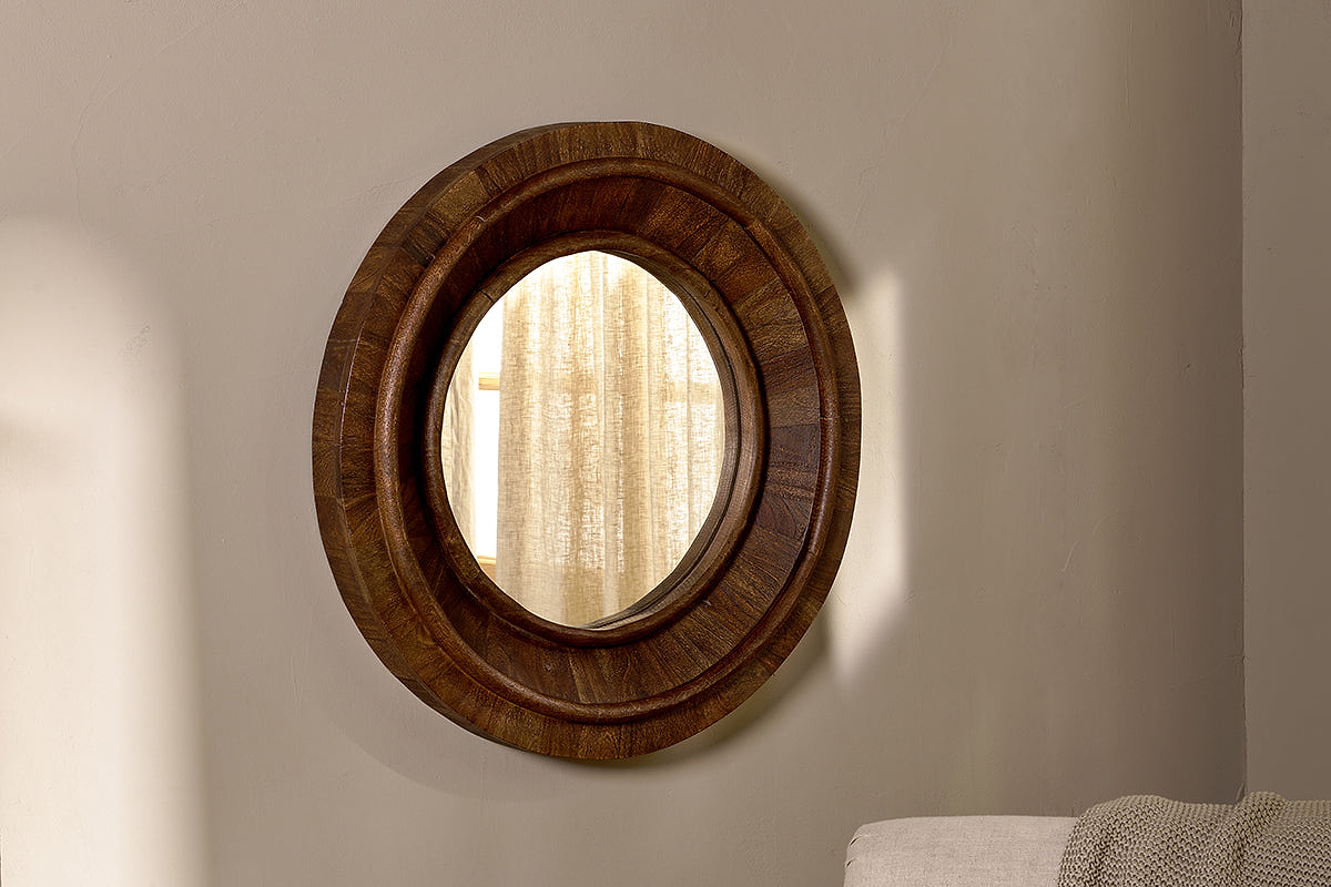 Vista Solid Acacia Wood Mirror w/ Live Edge in Walnut Finish w/ Gold Inlay & Black Self-Supporting Stand - Diamond Sofa VISTAMIWA